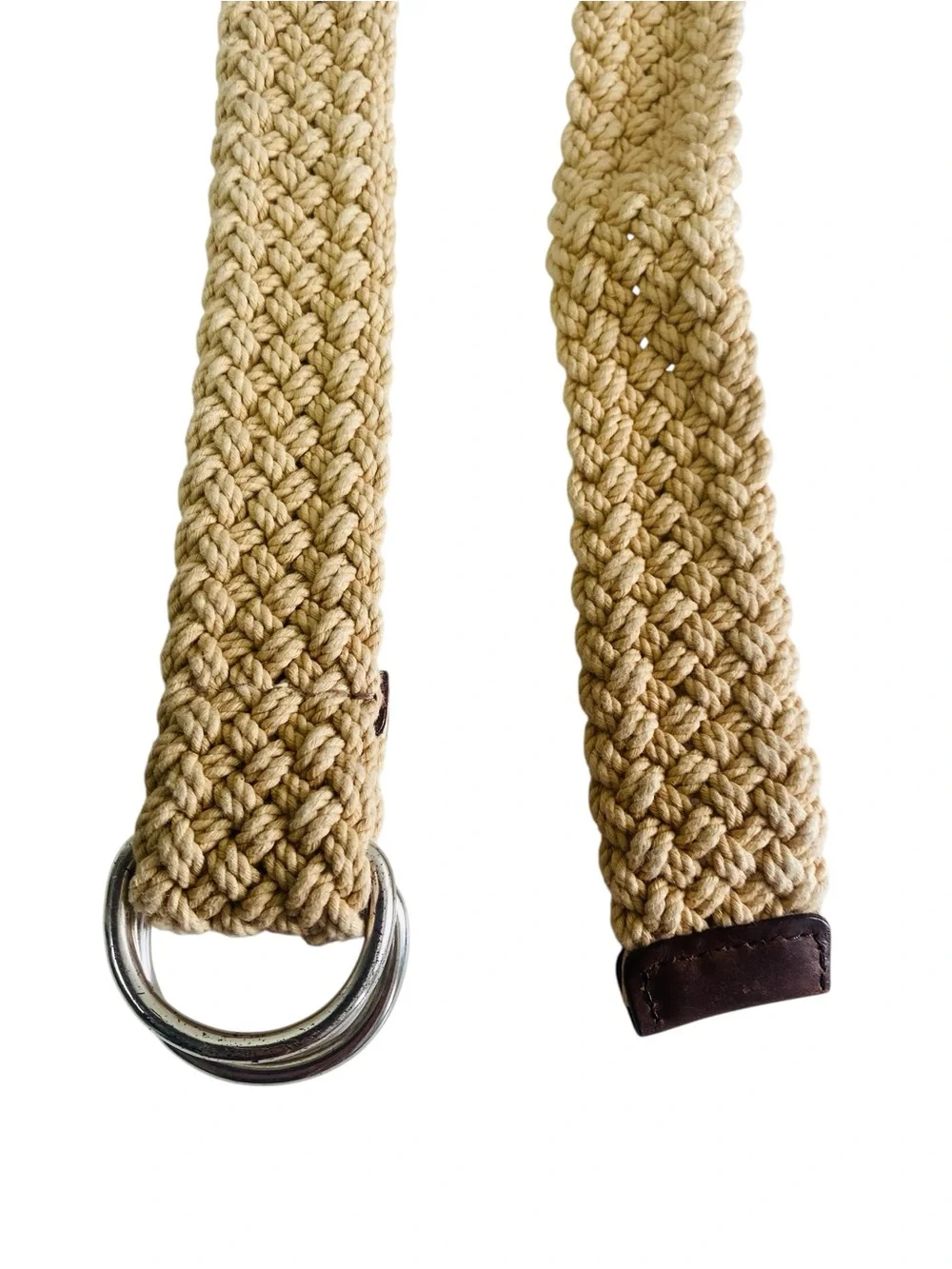 J. Crew Natural Braided Woven D Ring Belt W/ Leather End Tip 48“ x 1.5“